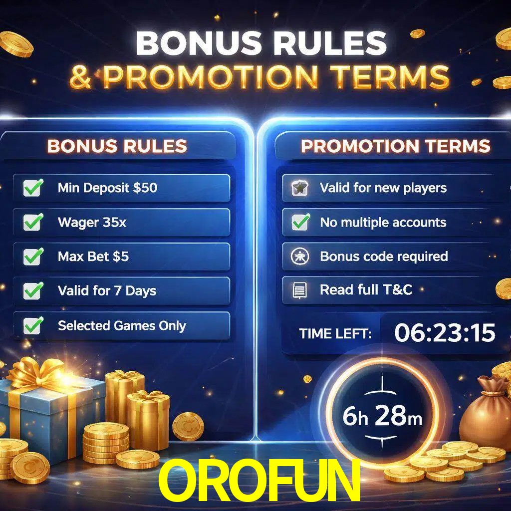 Reglas de promoción OROFUN y condiciones de bonos explicadas visualmente
