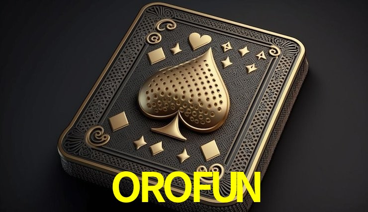 Escena dinámica inspirada en casino con iluminación OROFUN, cartas, fichas e íconos de juegos digitales en un espacio moderno de juegos.