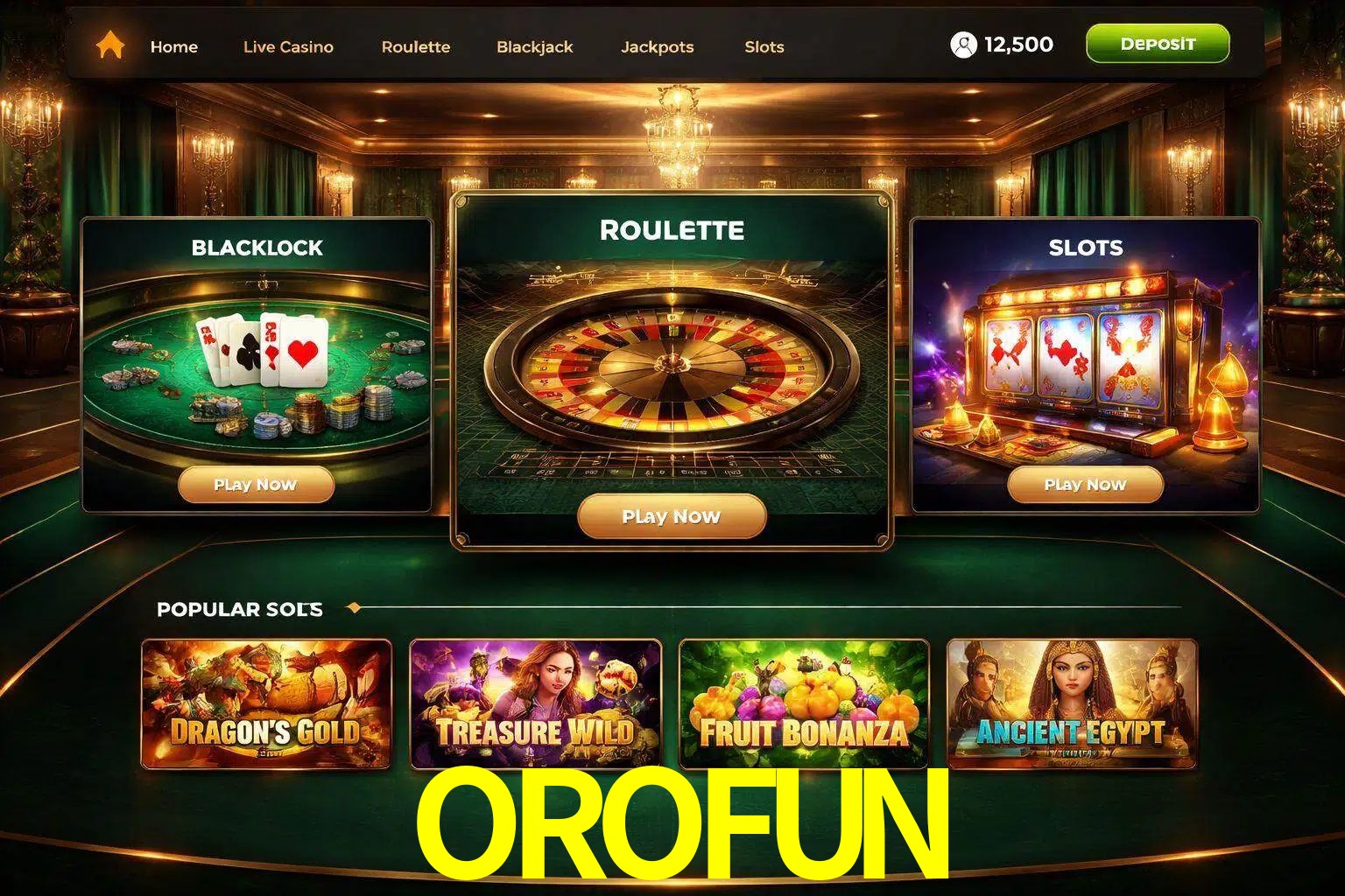 Vista de la plataforma OROFUN Casino mostrando categorías organizadas de juegos en línea