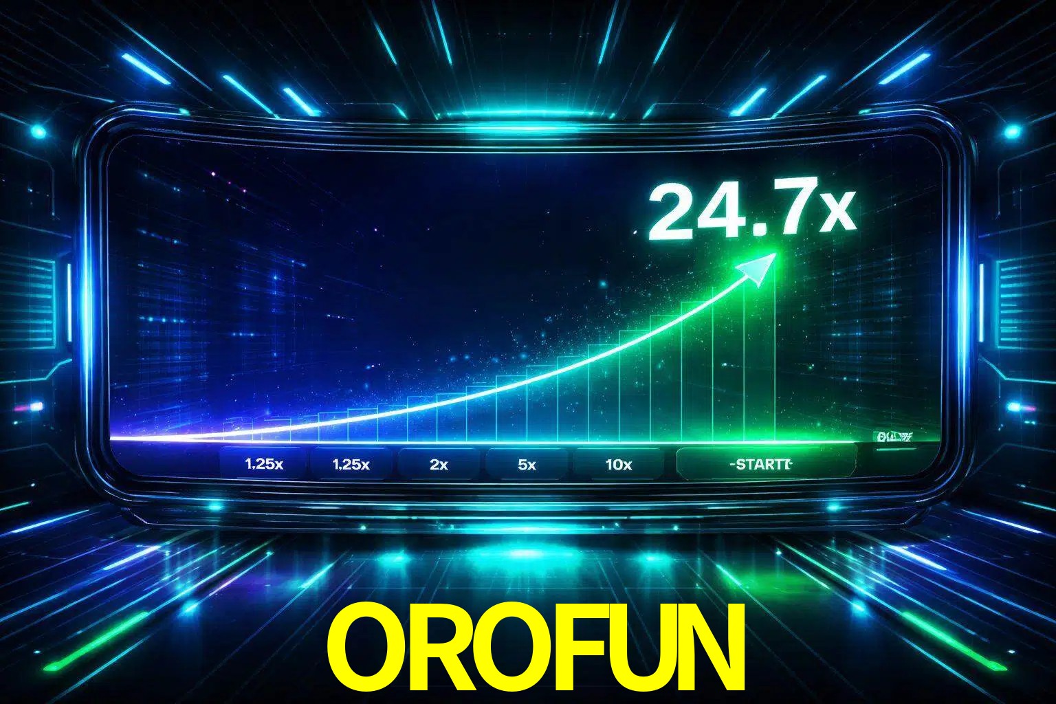 Una pantalla moderna de juego estilo crash con multiplicadores ascendentes, visuales de neón y una interfaz intensa enfocada en la acción.